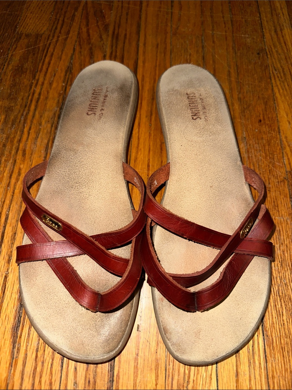 Bass Women’s Chestnut Brown Leather Cross-Strap Slide Sandals